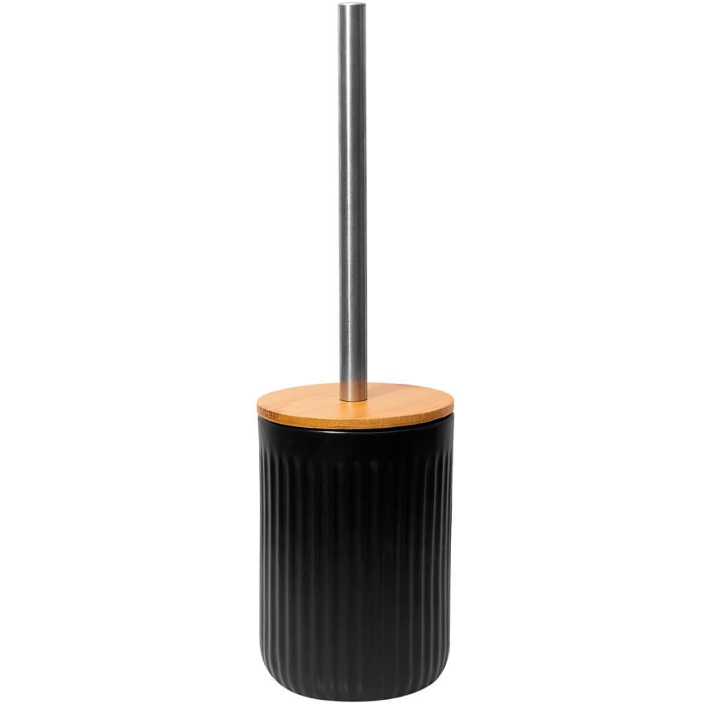 Escova Sanitária Cerâmica Canelada Tampa Bambu Suporte Banheiro Lavabo Organizador Decoração Limpeza Elegante Resistente
