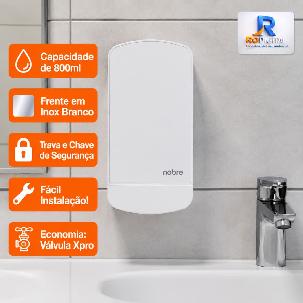 🧼 Dispenser Sabonete Líquido Álcool Gel 800ml Inox Branco Select Nobre