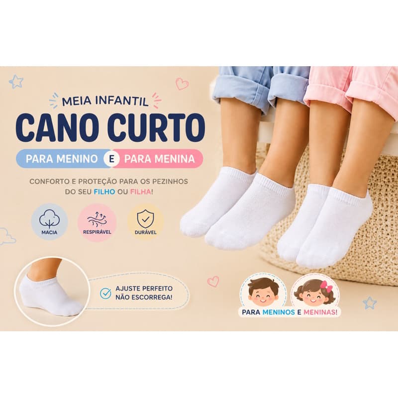KIT De 3 Até 12 Pares De Meias INFANTIL Brancas Algodão