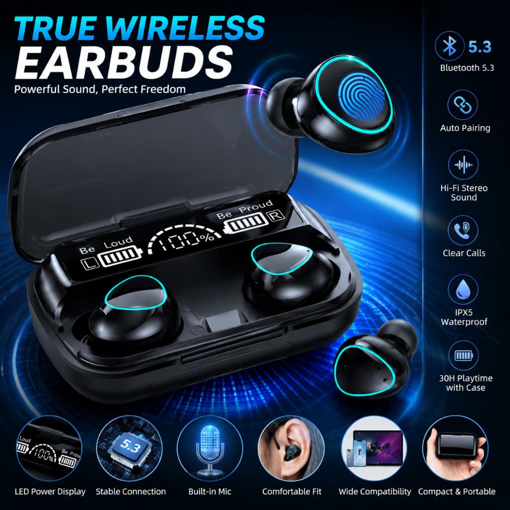 Fones TWS M10 Gamer Bluetooth Baixa Latência, Som 9D HiFi, Display LED e Cancelamento Ruído