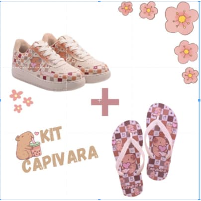 Kit Tênis E Chinelo Estampado Feminino Meninas Confortável Escolar Casual 26ao33
