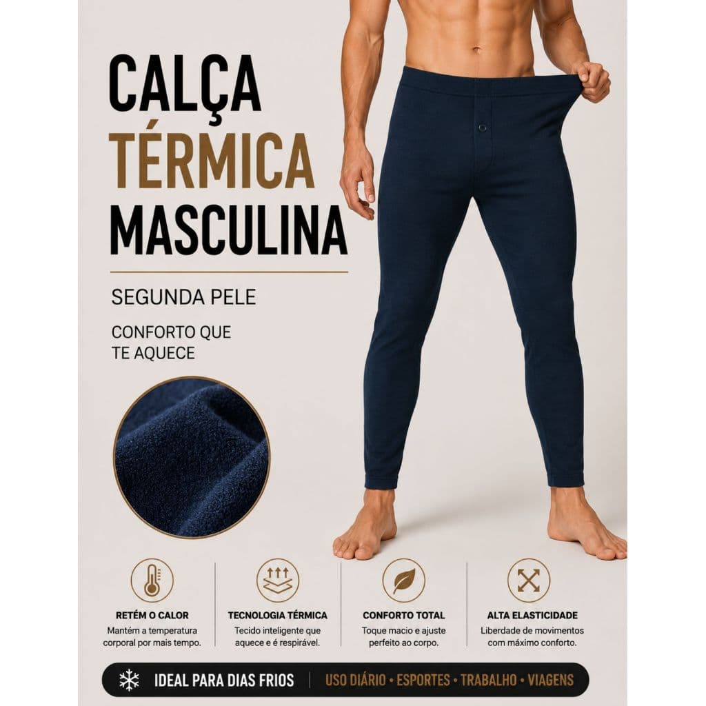Meia Calça Masculina Segunda Pele Flanelada Térmica Fio 80 | IDEAL PARA INVERNO Tamanho Único