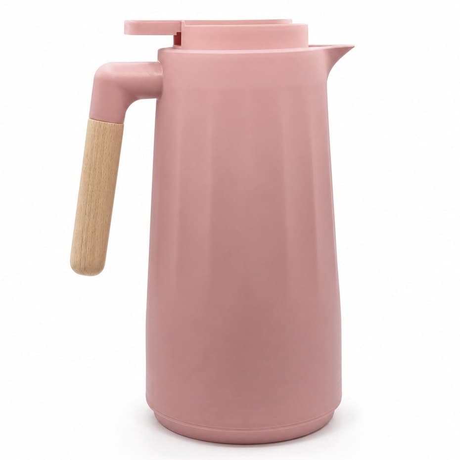 Garrafa Térmica Nórdica Cabo de Madeira Rose 1L — Base Antiderrapante Bebidas Quentes e Frias