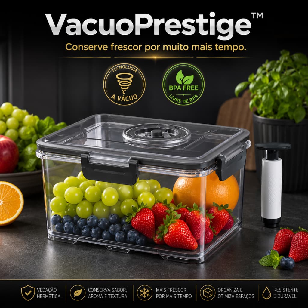 Pote Hermético a Vácuo 2L VacuoPrestige™ Conserva Alimentos Frescos BPA Free