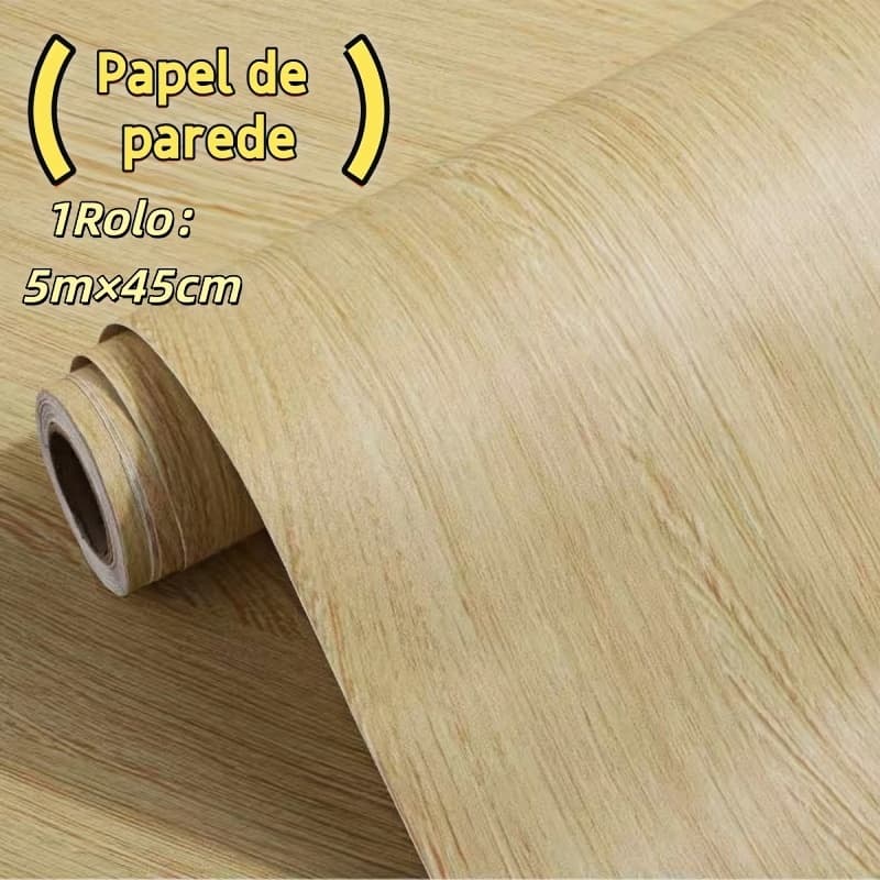 Papel de Parede Madeira 3D Autocolante 5m x 45cm Decoração para Quarto e Sala