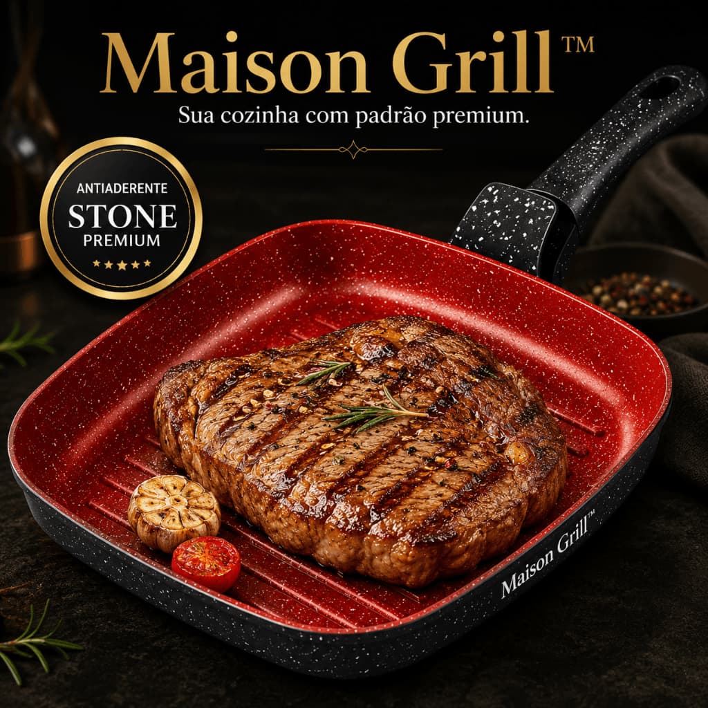Frigideira Grill Quadrada 24cm Maison Grill Antiaderente Stone Premium Indução Cabo Resistente