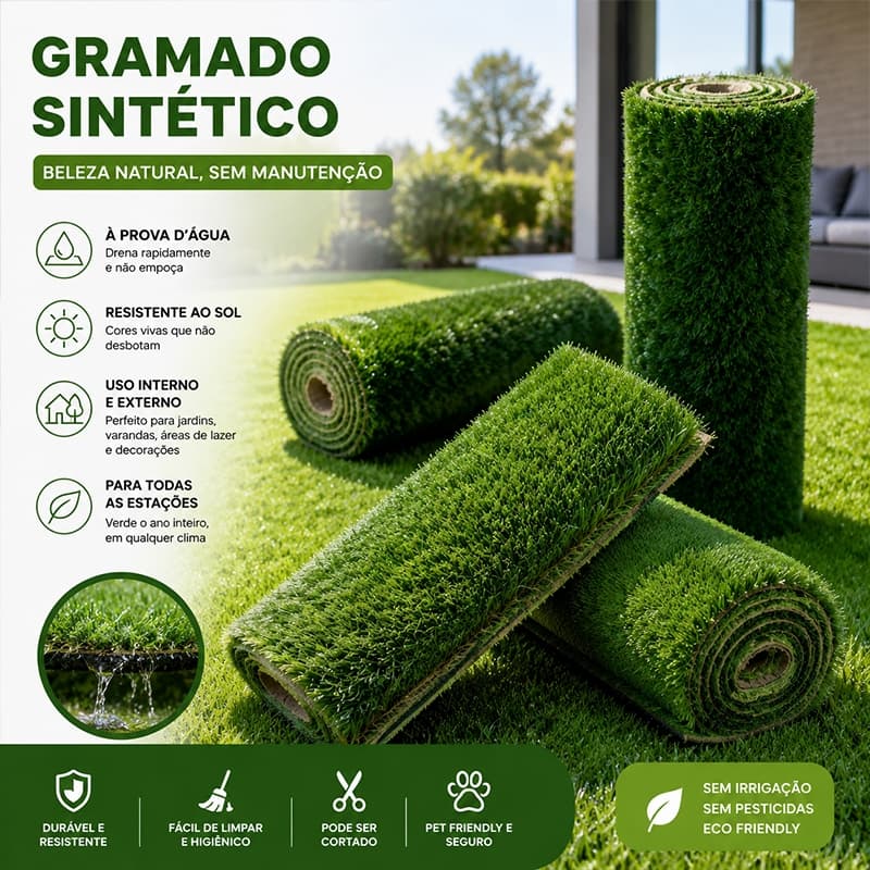 2m x 2m/4m x 4m Grama Sintética 30mm - Tapete de Grama Artificial para Jardim Interno/Externo - Rumput Tiruan Sintetik