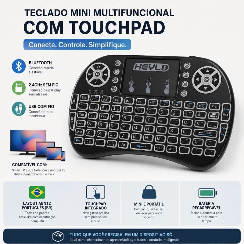Mini Keyboard com Touchpad Bluetooth Portátil Três cores Teclado Controle Sem Fio Recarregável Para Smart Tv/ipad/Pc-i8L