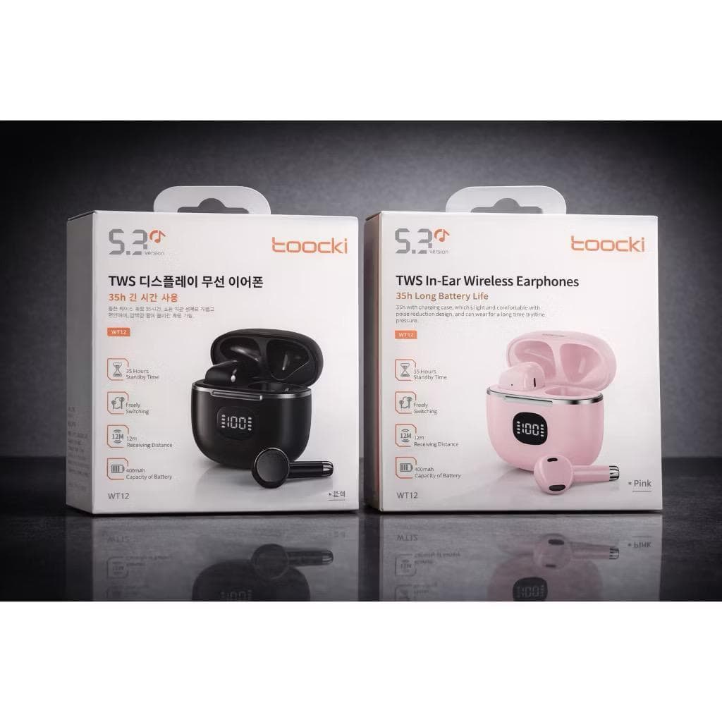 Fone BLUETOOTH 5.3 Sem Fio Toocki Tws Original 35 Hs Batéria, Displey Led, Microfone. Cor Preto.