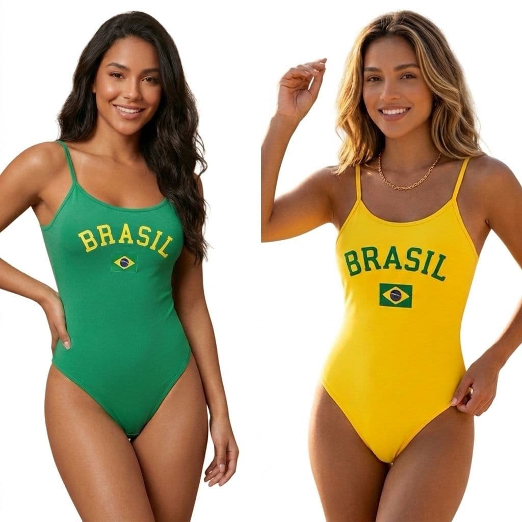 Body Feminino Brasil Copa do Mundo 2026 Suplex Premium Com Forro Frontal Torcida Verde Amarelo