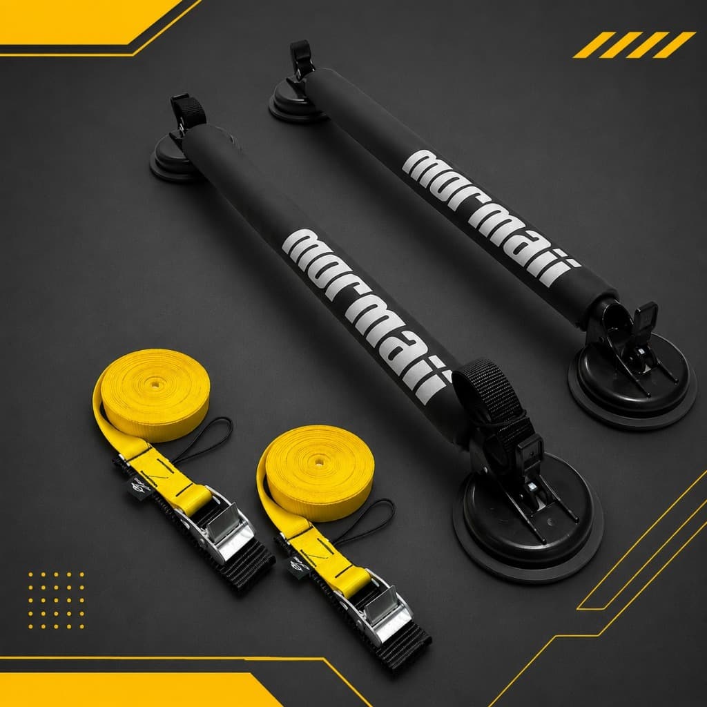rack de ventosas universal mormaii + 2 fitas de amarraçao 4,5 metros suporte de teto p prancha escada e mais