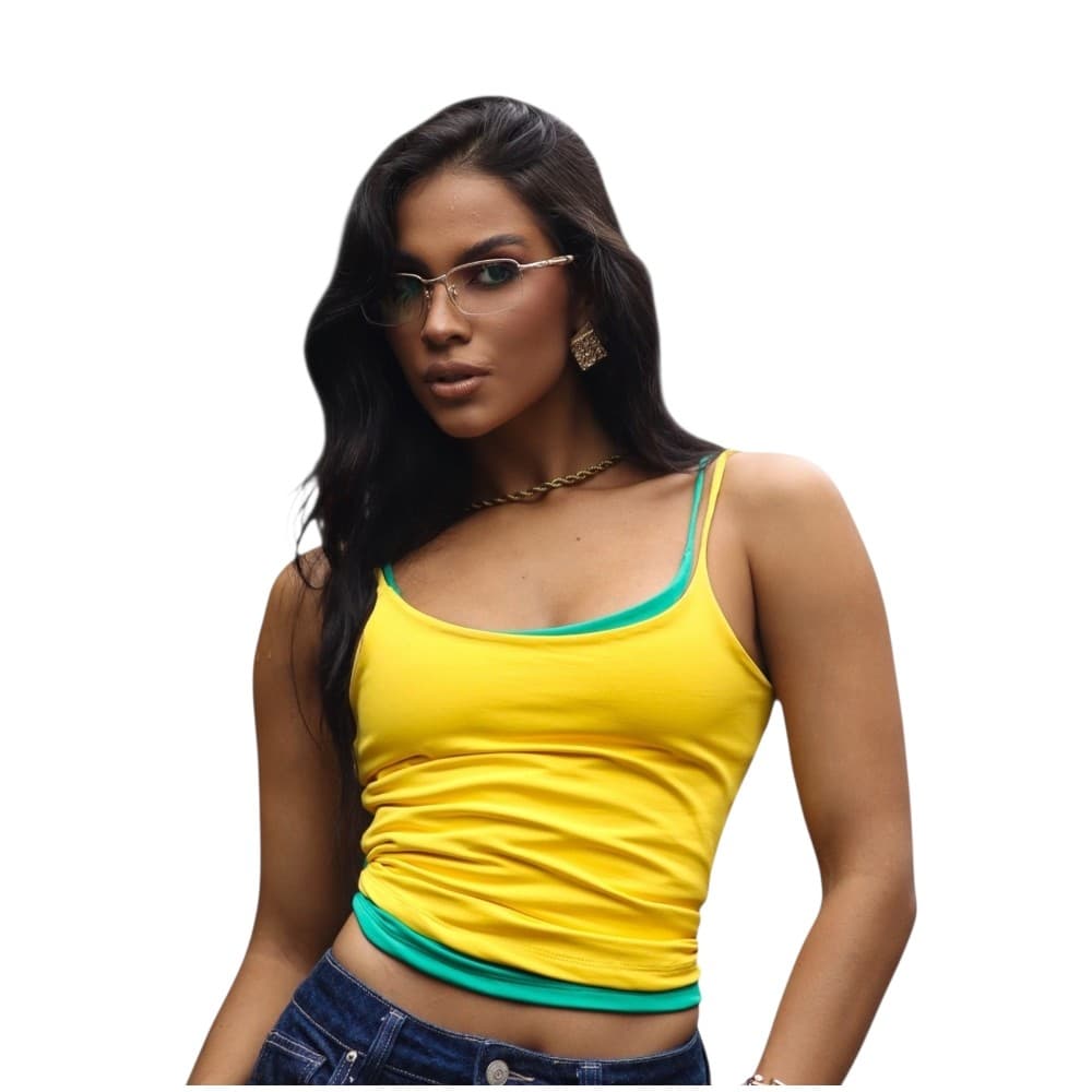 Kit 2 Blusas Regatas Alcinha Brasil Copa Feminina Toque Poliamida Academia Treino Casual Fitness