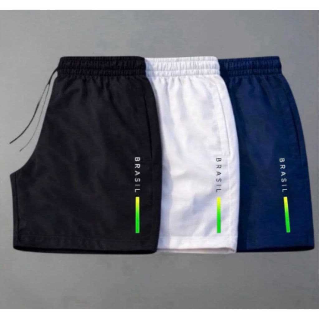 Kit 3 Shorts Masculino Bermuda Seleçao Brasileira Copa do Mundo Ideal Para Academia Treinos Futebol Praia Estilo Casual