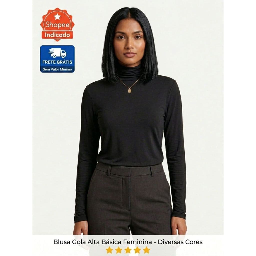 Blusa Cacharrel Feminina Viscolycra Gola Alta Manga Longa Básica Segunda Pele Inverno Conforto