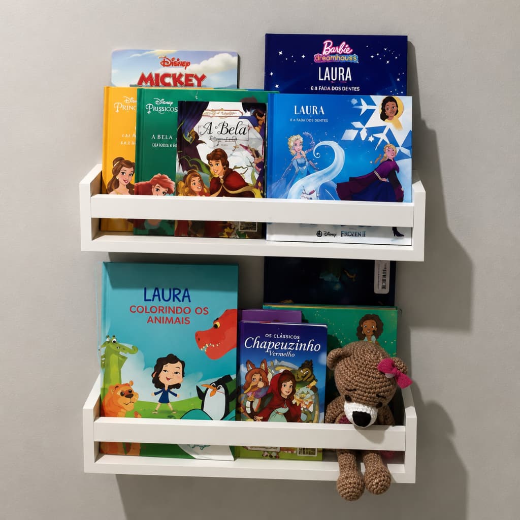 Kit 2 Prateleiras Montessori Infantil MDF Branco Expositor de Livros Parede Organizador Quarto