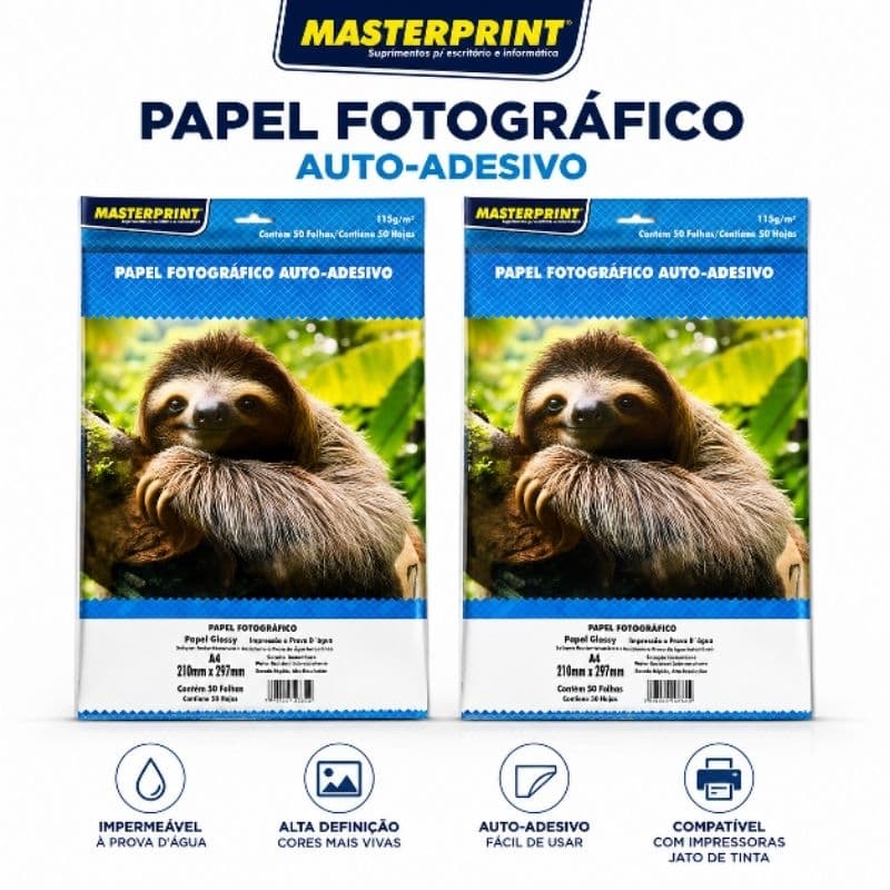 Papel Foto Glossy Auto Adesivo 115g  A4 Masterprint