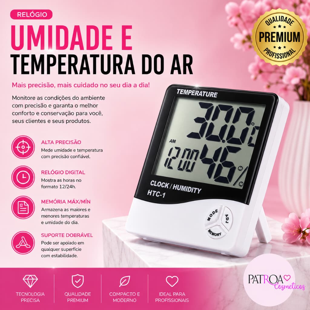 Termo-higrômetro Digital Relógio Umidade E Temperatura Do Ar