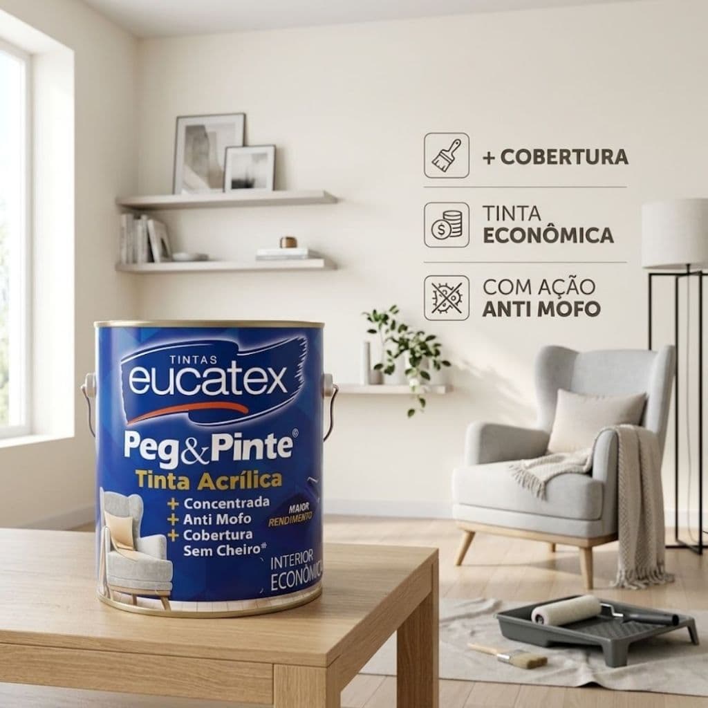Tinta Interna Sem Cheiro Peg Pinte 3,6L AntiMofo Concreto Apartamento Gesso Drywall Parede
