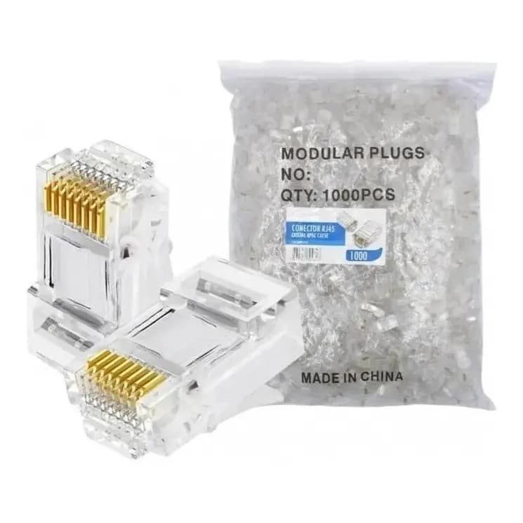 Conector de Rede RJ45 UTP Cat5e Banhado a Ouro - 100 Pçs
