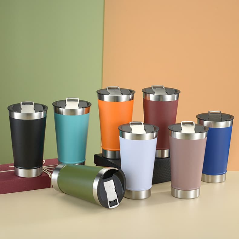 Copos Térmicos 473ml Com Tampa e Abridor de Garrafas para Cerveja Em Diversas Cores