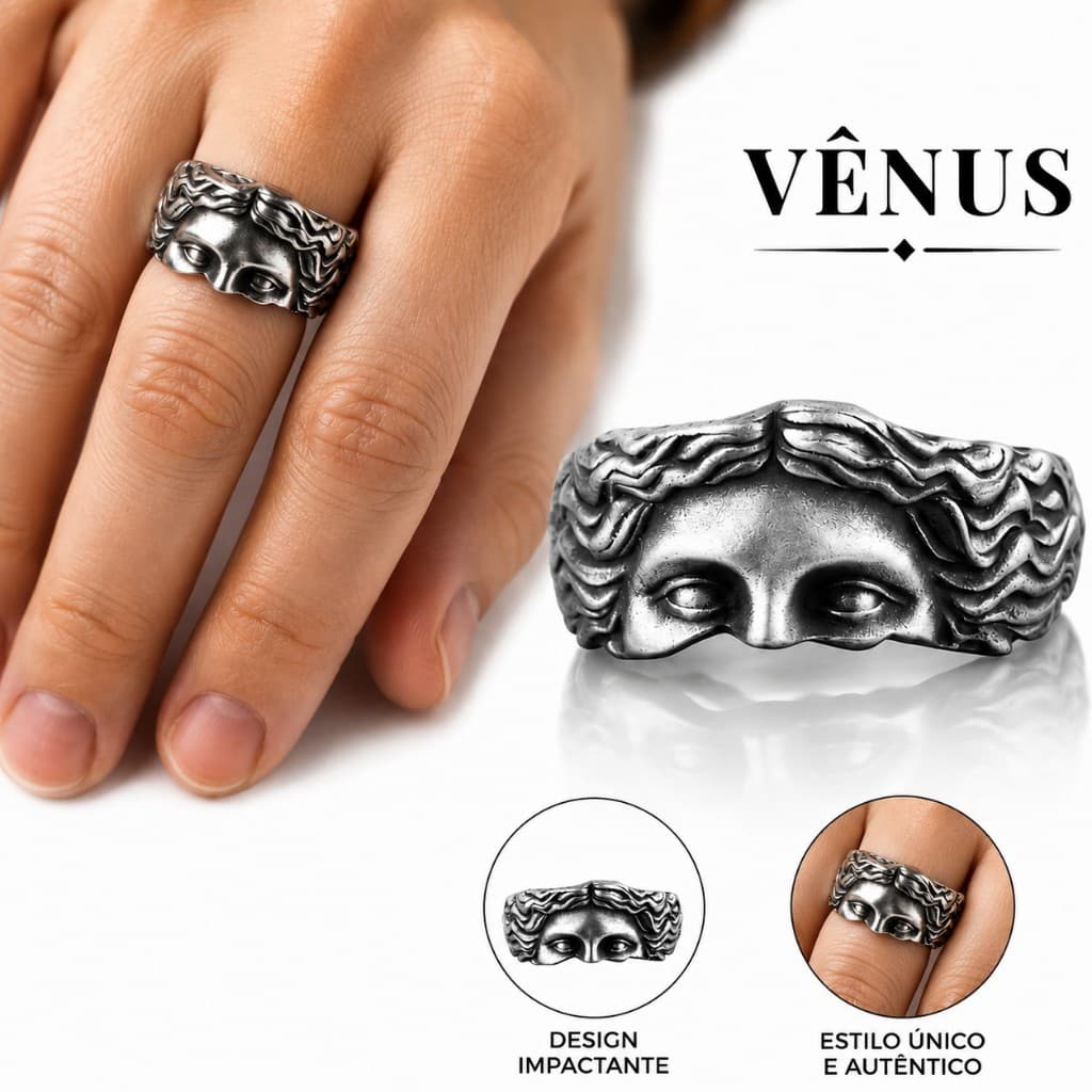 Anel Vênus Aço Prateado Regulável Imponente Anatômico Elegante Luxo Inox Ajustável Deusa Romana Amor