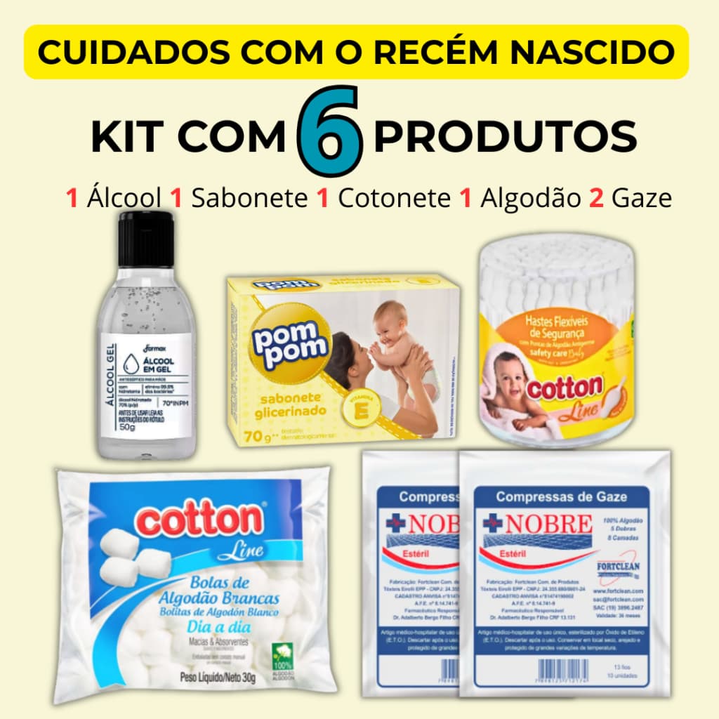 Kit 6 Produtos Recém Nascido Ideal Para Cuidados Na Maternidade Mãe e Bebê Pós Parto 6 Itens