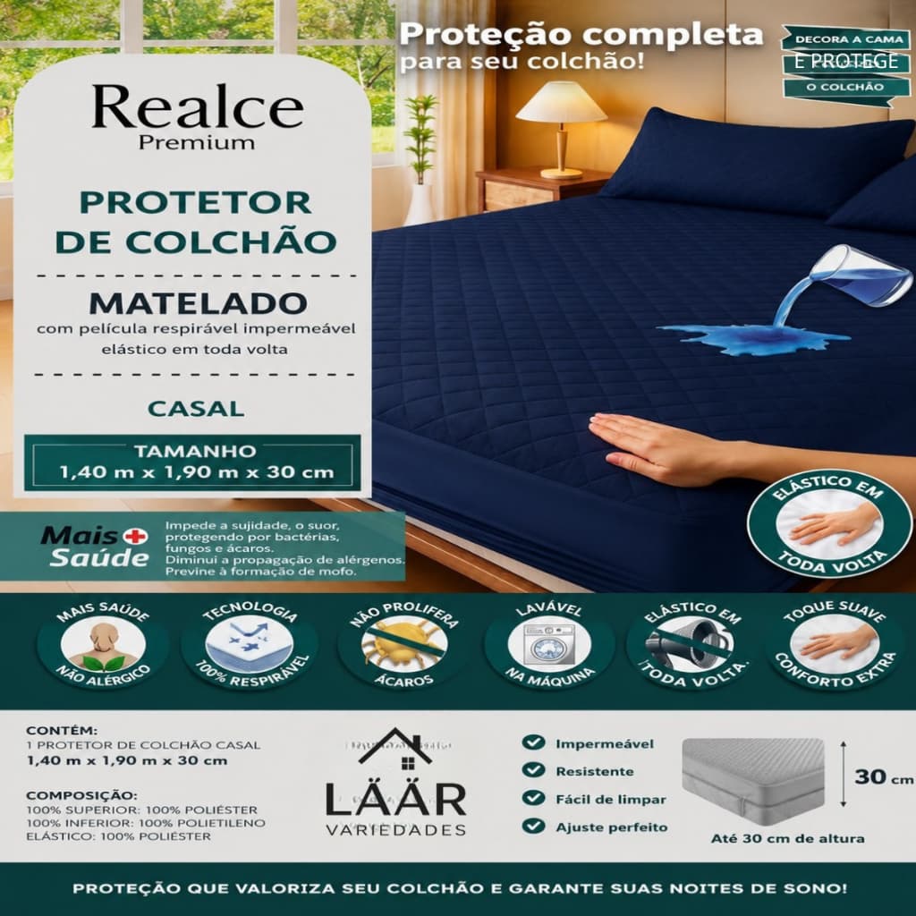 Capa Protetora Colchão Casal Com Elástico Impermeável 1,40x1,90x30cm Kit 2 Capas Travesseiro