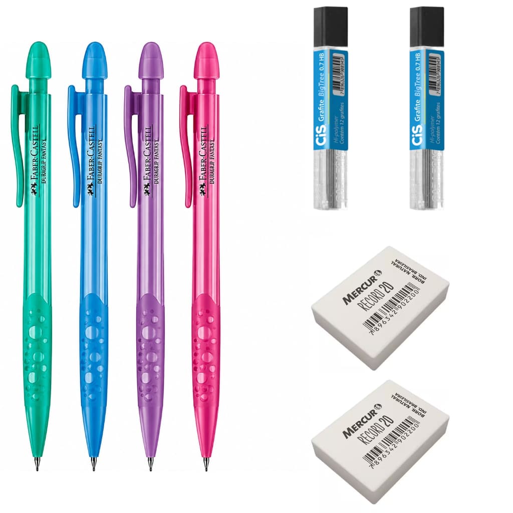 Kit Lapiseira Bubble Faber Castell 0.7mm + 2 Borrachas + 2 Grafites 0.7mm