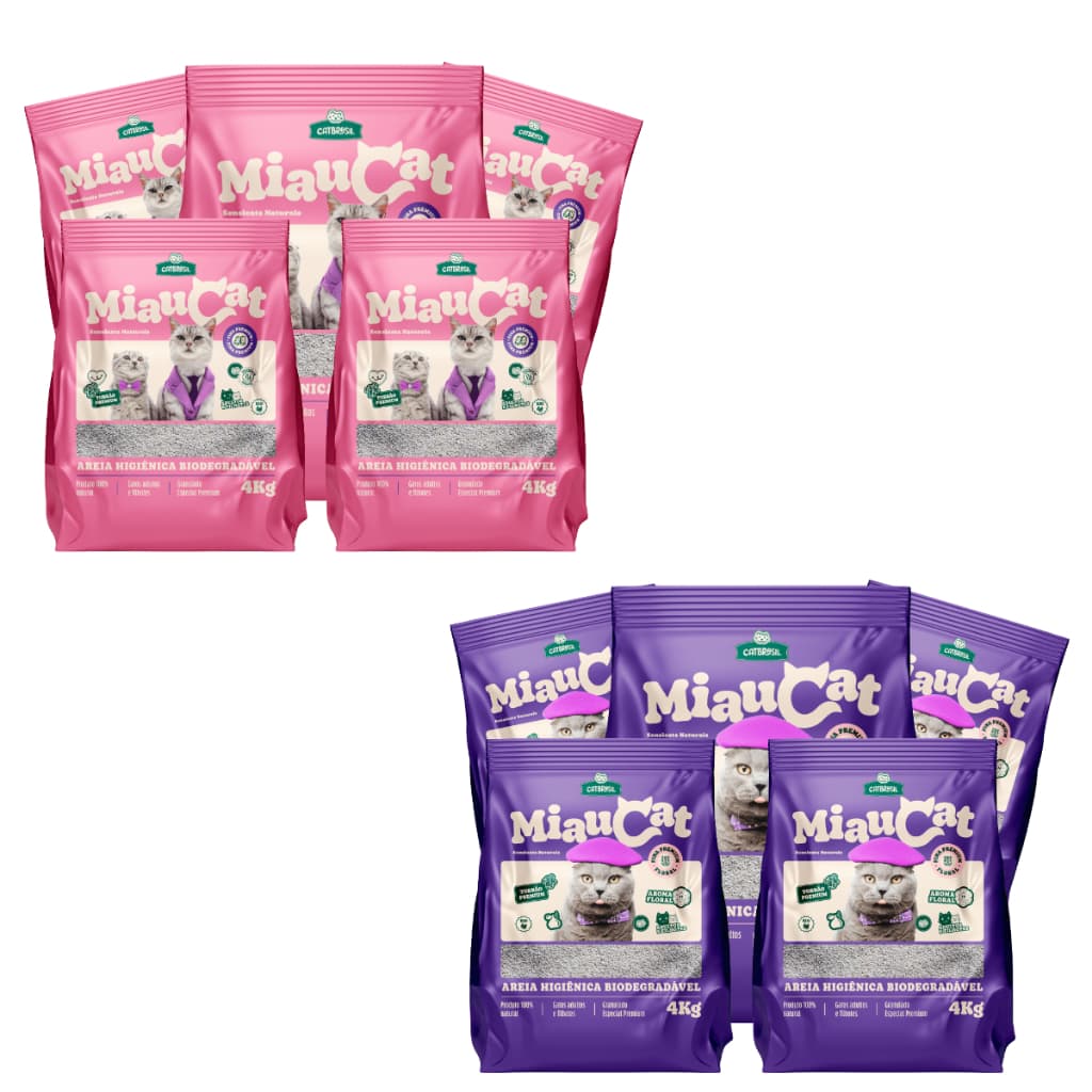 Areia Higiênica para Gato Miau Cat Premium Perfumada 4kg (Kit 5 unidades ) Alta Absorção Controle de Odores