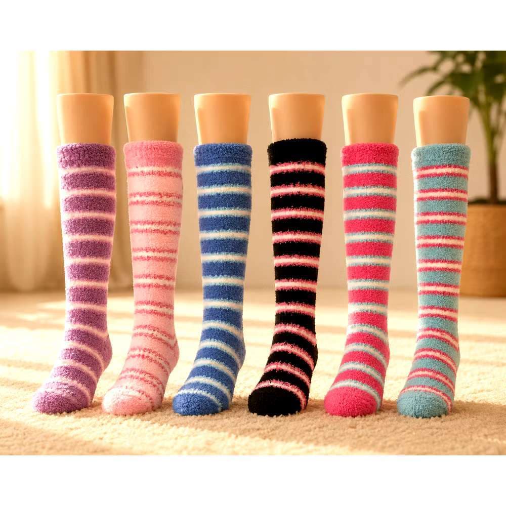 Meia 3/4 Felpuda Grande Cores Adulto 36-40 Peludinha Inverno Quente Macia Cano Alto