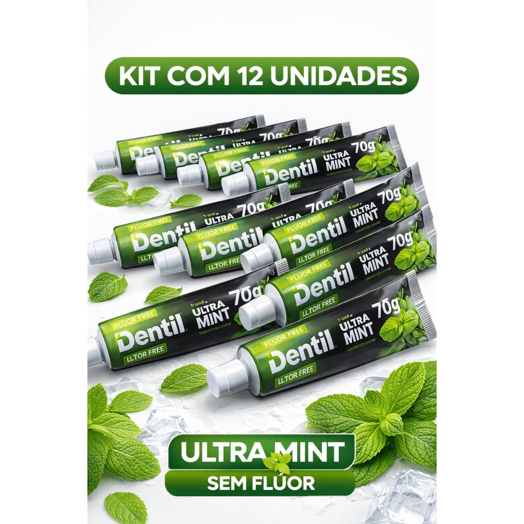 Creme Dental Dentil, Pasta de dente Ultra Mint Sem Flúor Com Xilitol,Vegano Hálito Fresco 70g Original