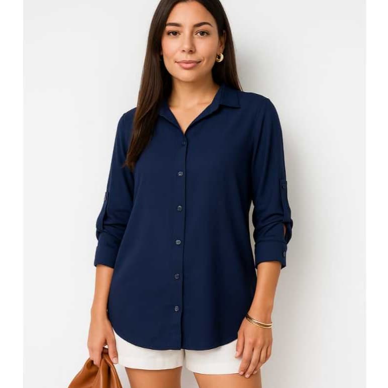 Blusa Feminina Social Viscolinho Manga Longa  Elegante Soltinha Botões Casual  Trabalho Dia a Dia