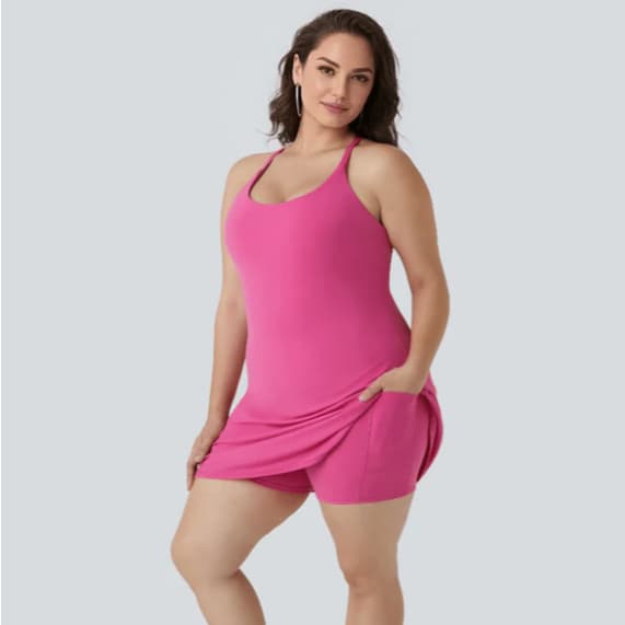 Vestido Fitness Feminino com Short Interno e Bolso Academia Corrida Caminhada