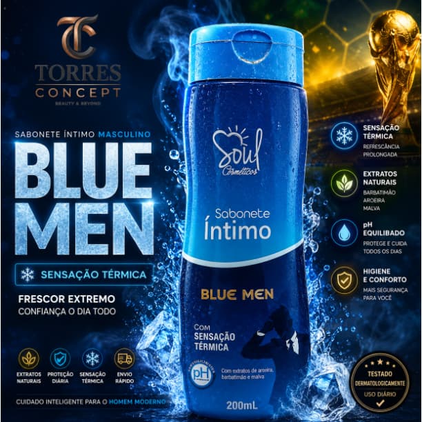 Sabonete Íntimo Masculino Blue Men Soul Gel Sensação Térmica Refrescante Barbatimão Aroeira PH 200ml