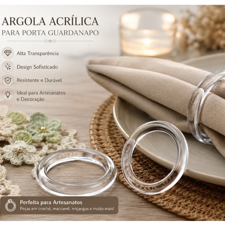 Argola Acrílica Cristal 3cm Porta Guardanapo Biscuit Artesanato Ate 150 Unidades