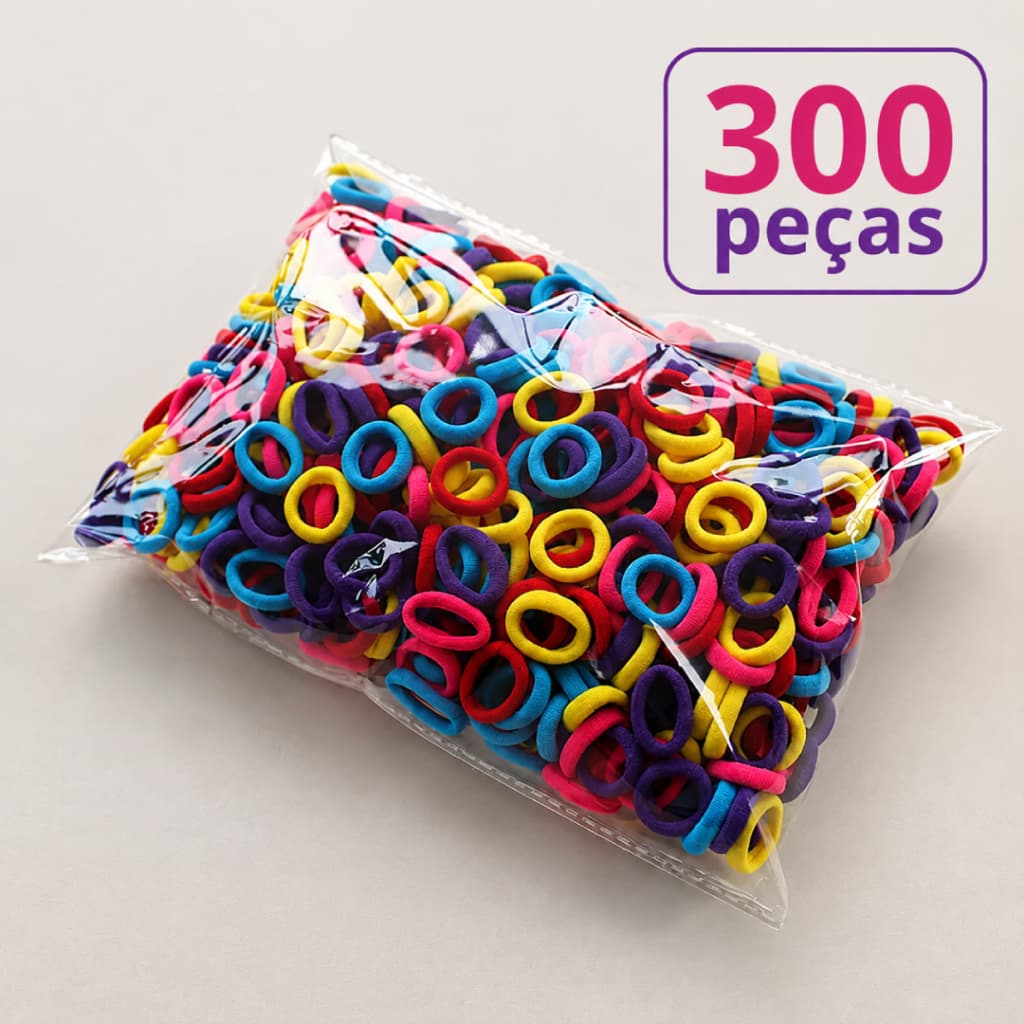 Kit 300 Elásticos de Cabelo Infantil Coloridos