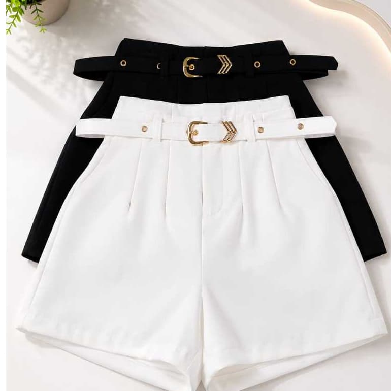 Kit 2 Shorts Femininos Soltinhos Cintura Alta com Cinto Look Moderno Dia a Dia P ao GG