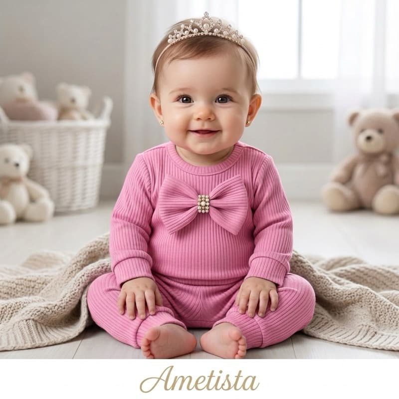 Conjunto Bebê Inverno Canelado 100% Algodão | Roupa Bebê Menina | Conjunto Infantil Quentinho