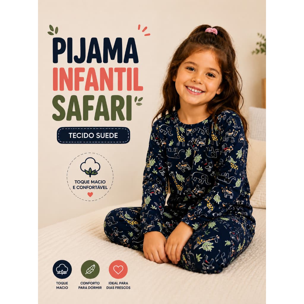 Conjunto Pijama Infantil Feminino Criança Menina Tecido Suede Manga Longa Calça - Inverno - Dormir -