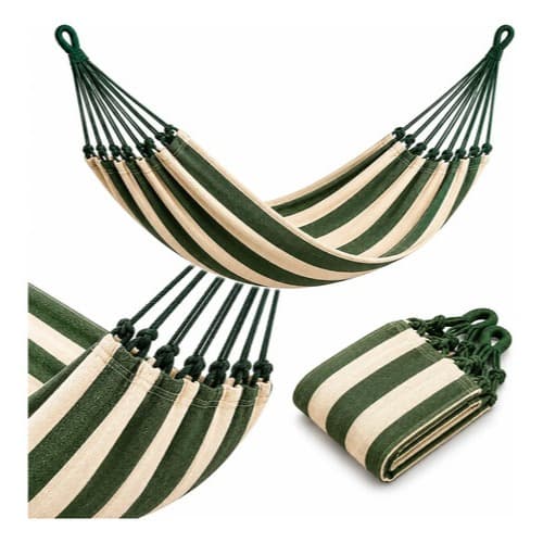 Rede de Descanso Terra & Sol – Verde Musgo com Bege - Conforto e Estilo para sua Casa Jardim Piscina Varanda Sacada