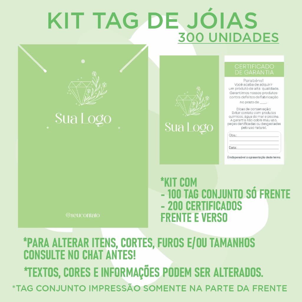 Kit 300 de cartelas / tag personalizadas para joais - bijuterias - semijoias