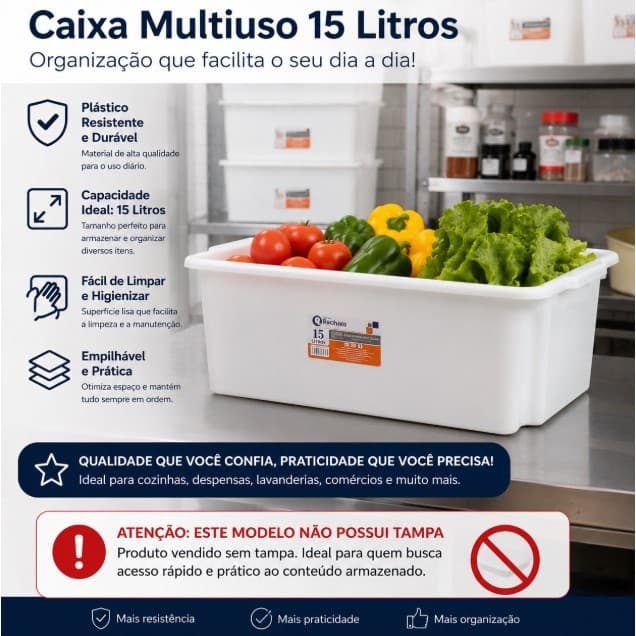Caixa Bandeja Frigorífica 15L sem Tampa Multiuso para Açougue e Cozinha- Rischioto