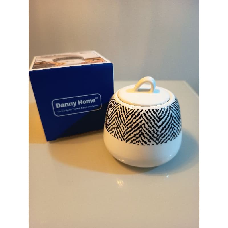 Açucareiro/potiche porcelana premium 8x8cm Danny Homes branco com estampa