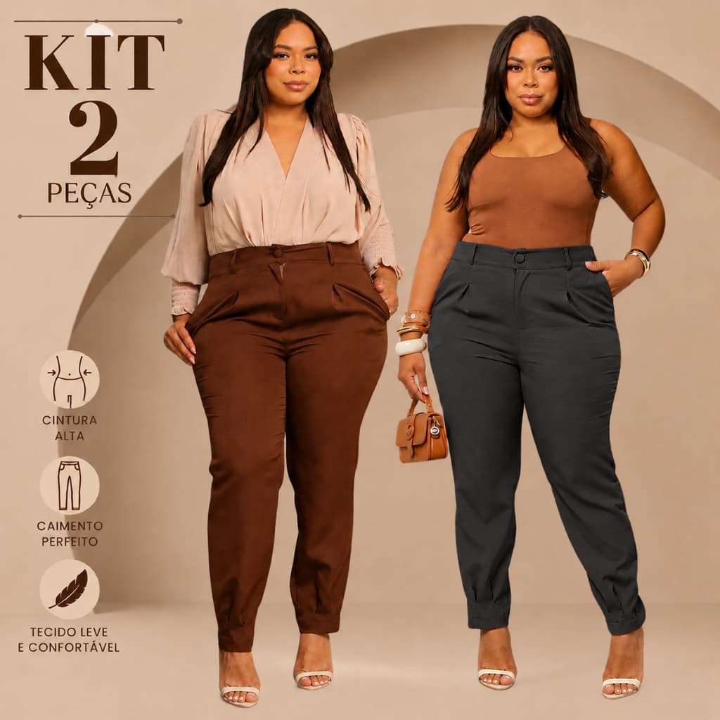 Calça Plus Feminina Kit 2 peças Tecido Alfaiataria Tendência G3