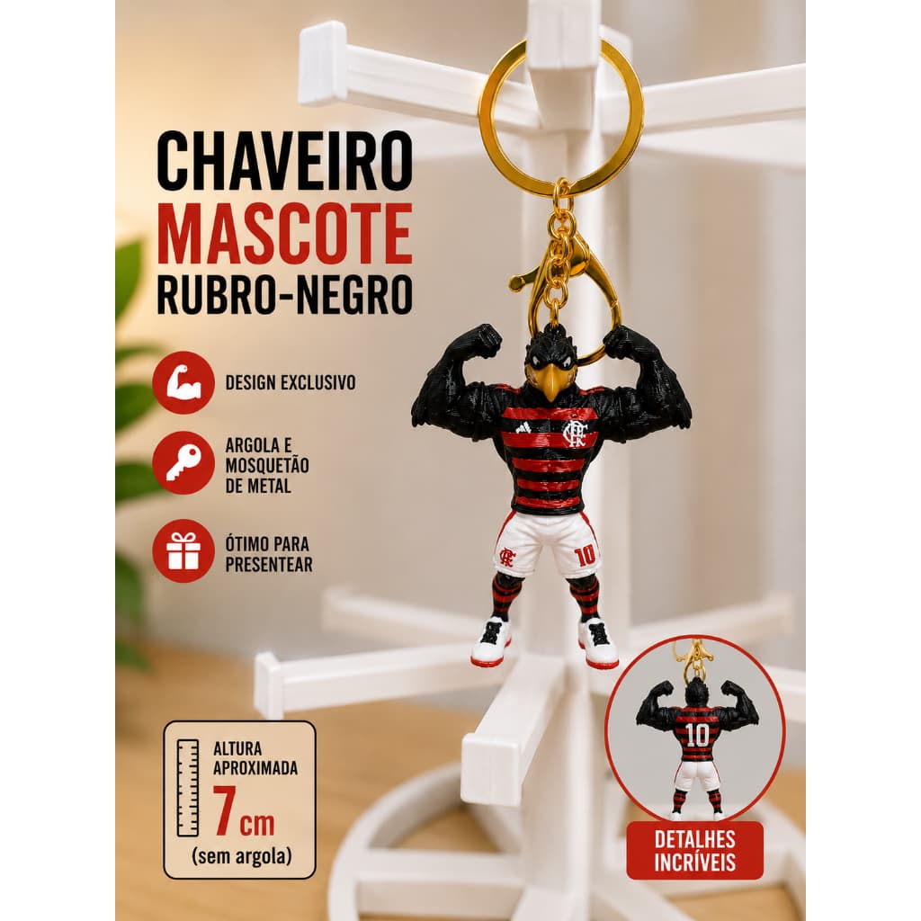 Chaveiro Mascote Urubu Rubro-Negro Colecionável 7cm