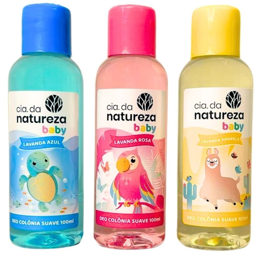 Kit Trio Colônia Suave Baby Lavanda Amarela, Azul e Rosa 100ml - Cia da Natureza