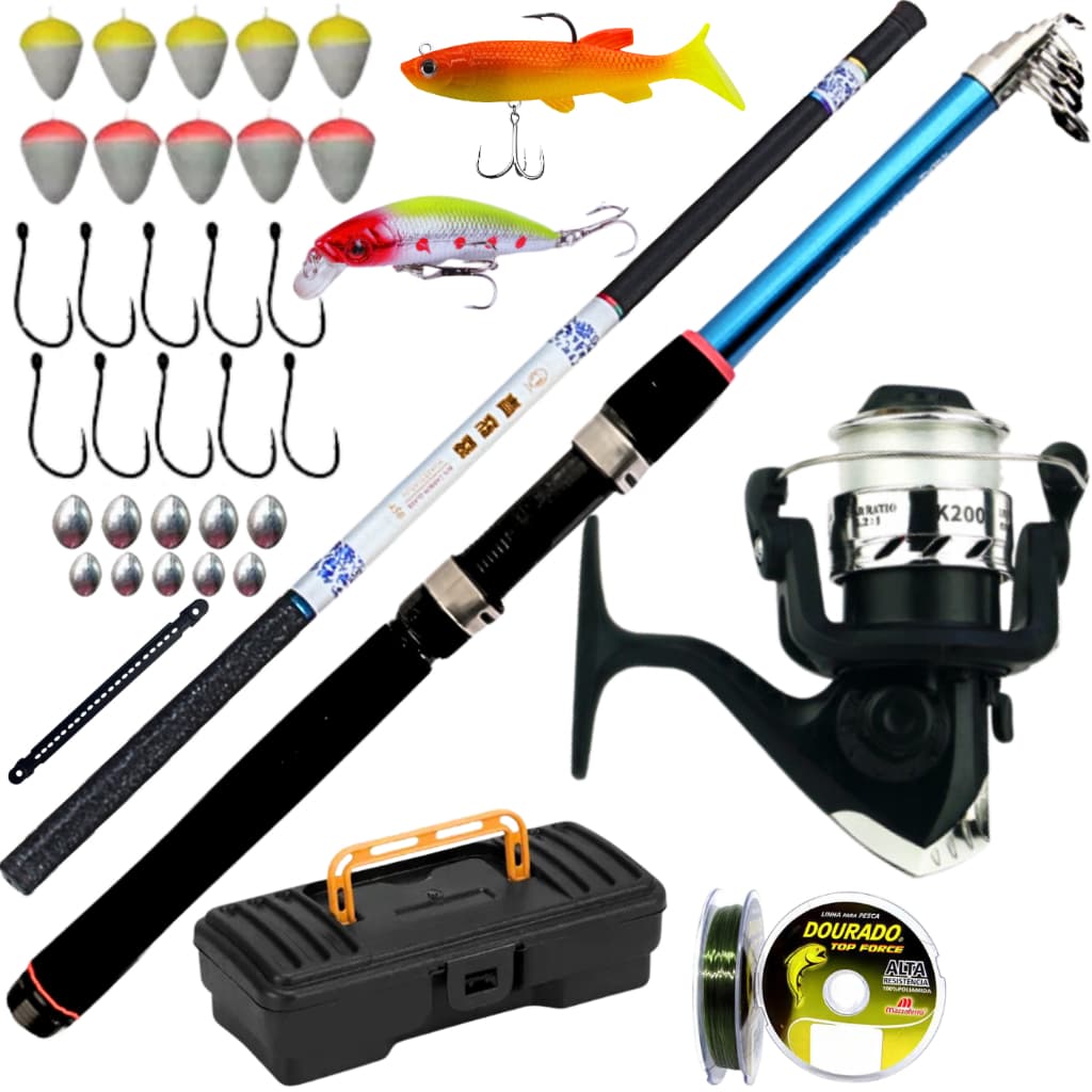 Vara de Pesca Molinete Vara Telescopica de Mao Caniço Kit Pescaria Tilapia Tucunare Lambari Pacu