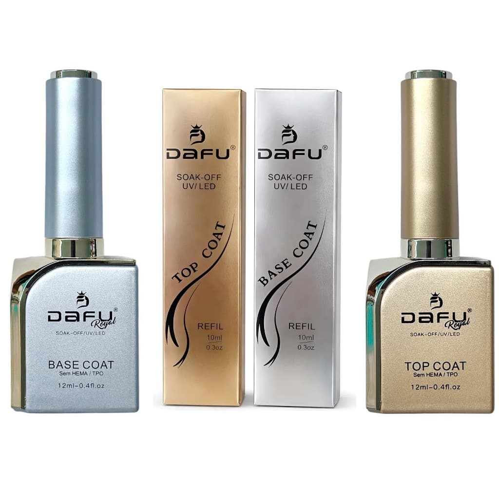 DAFU - Kit Base Coat + Refil Base + Top Coat + Refil Top Coat Led/Uv Alongamento Unha Sem Hema & TPO