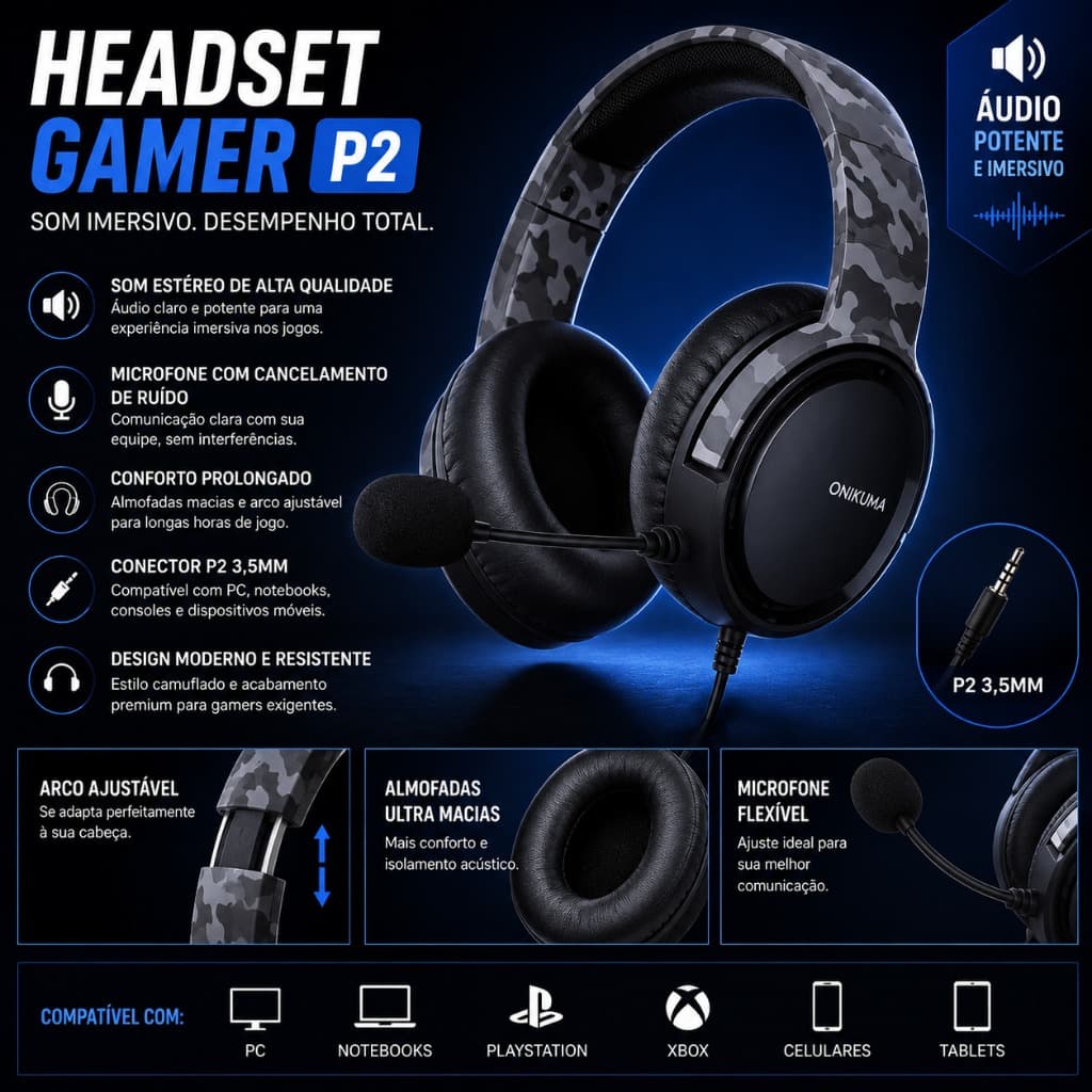 Fone de Ouvido Gamer SmaILWOLF L80 – Bluetooth Sem Fio e Com Fio 3 Modos
