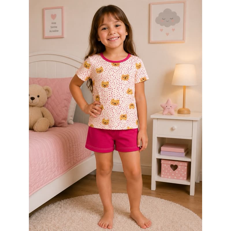 pijama infantil menina feminino curto verão blusa e short